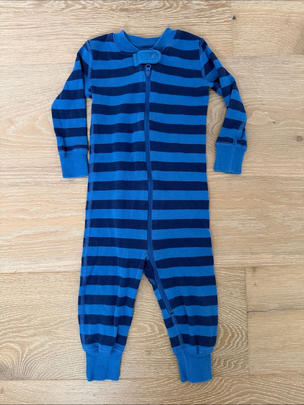 Hanna Andersson Blue Striped Kids Footed One-Piece Zipper Romper